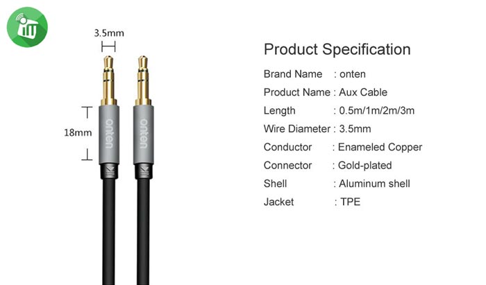 Onten MDA101 Striped AUX 3.5mm Male to Male Audio Cable