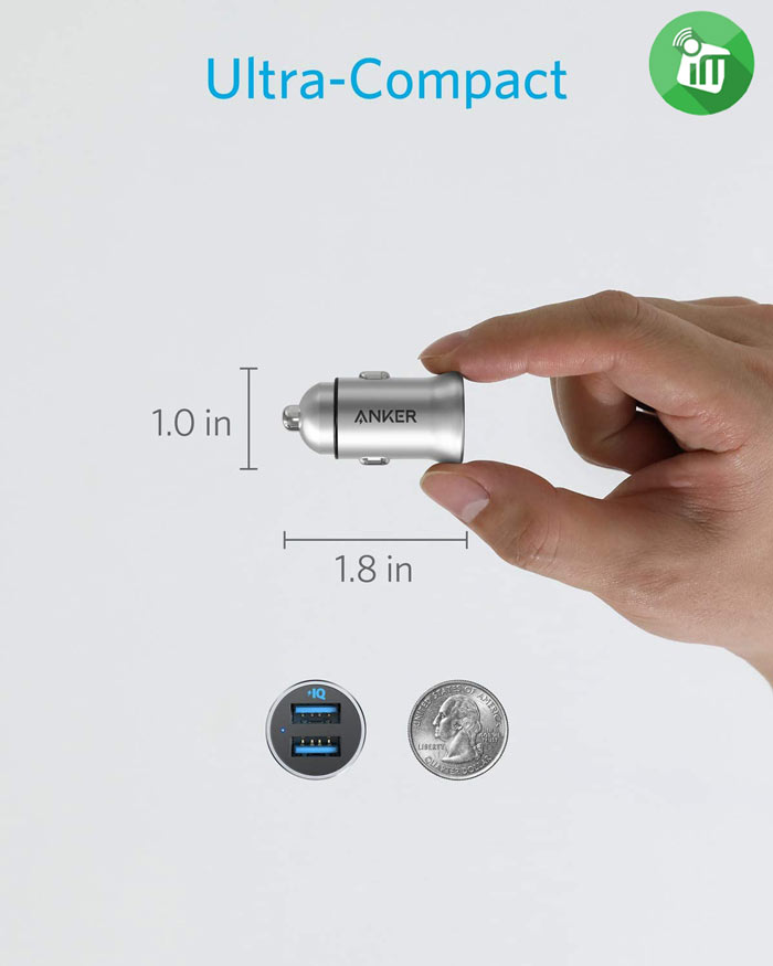 Anker A2727 PowerDrive 2 Alloy Metal Mini Dual USB Car Charger