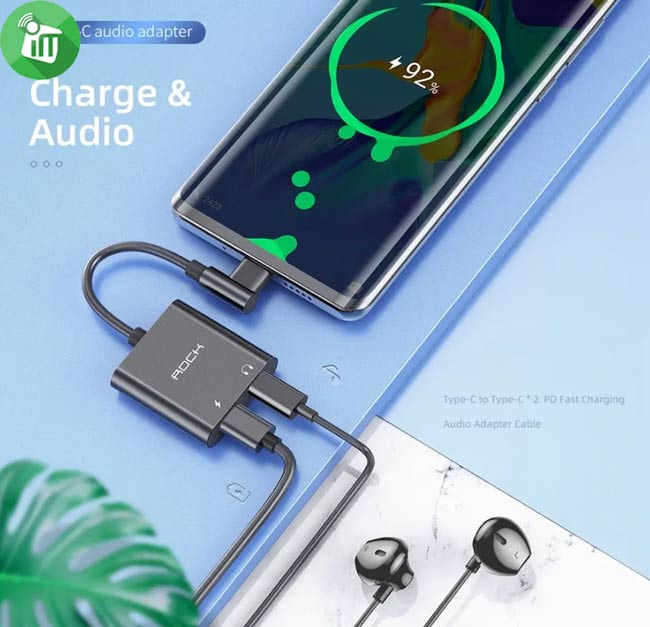 Rock CA02 Type-C to Dual Type-C PD Fast Charging Audio Adapter Cable