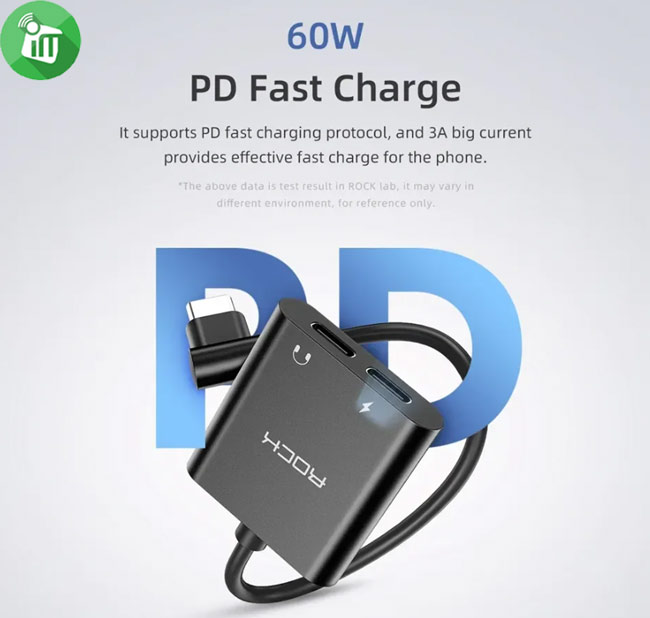Rock CA02 Type-C to Dual Type-C PD Fast Charging Audio Adapter Cable