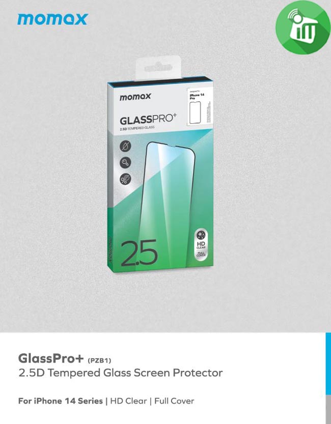 MOMAX Glass Pro+ 2.5D Full Cover Glass Screen Protector For iPhone 14 Pro