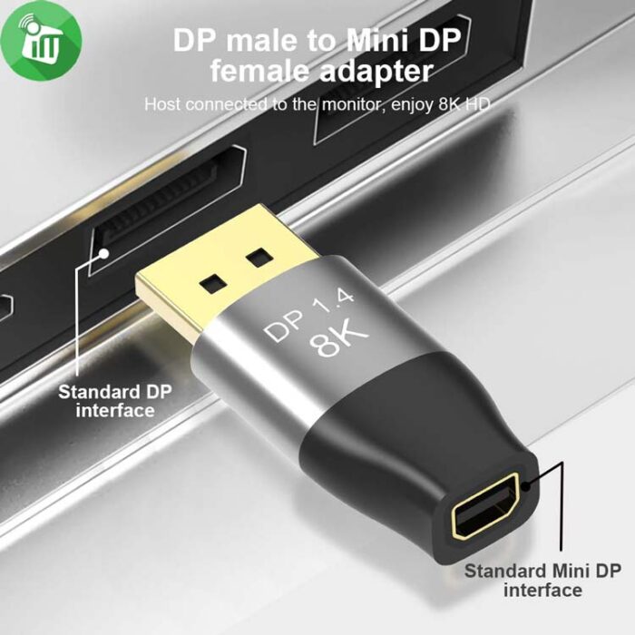 DisplayPort Male to Mini DisplayPort 8K Female Converter Adapter