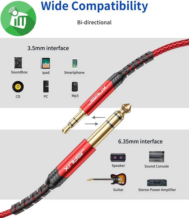 JSAUX 3.5mm to 6.35mm Stereo Audio Nylon Braided Cable (6M)