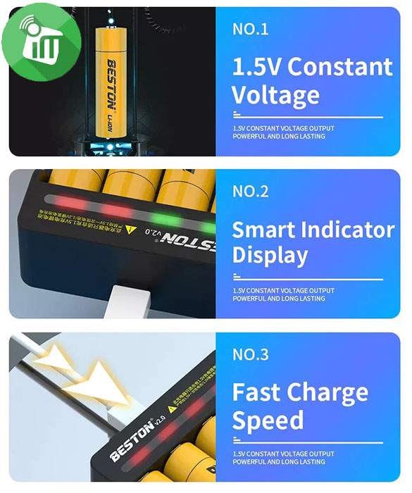 Beston 4PCS AA 1.5V Rechargeable Lithium Battery 3500mAh