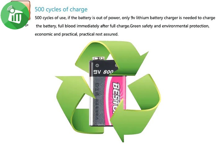 Beston Li-ion 1PCS Size 9V Rechargeable Lithium Battery 800mAh