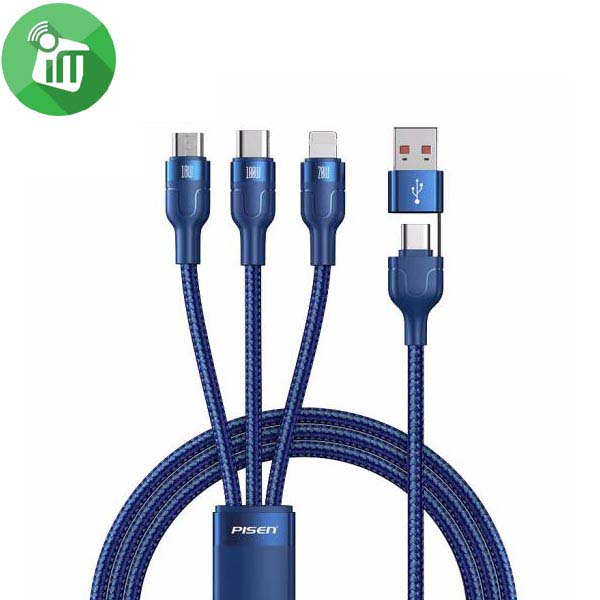 Pisen AP05 Aluminum Alloy Braided 3 in 2 Fast Charging Data Cable (1.2m)