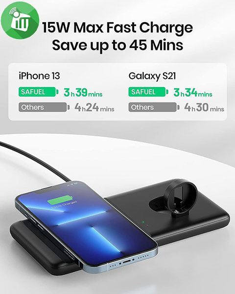SAFUEL 2 in 1 Wireless Charger Pad (15W)