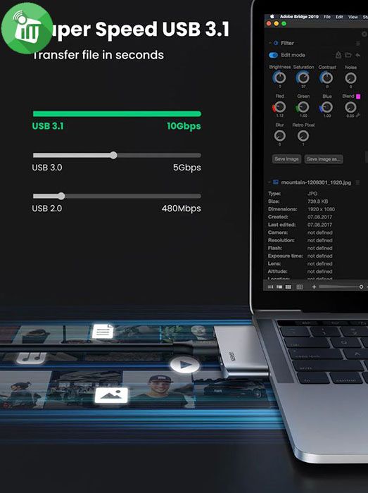 UGREEN 10914 USB-C Hub Macbook Adapter 3-IN-2