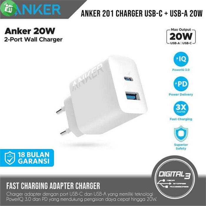 Anker A2348 20W Dual Port High-Speed USB-C ChargerAnker A2348 20W Dual Port High-Speed USB-C Charger