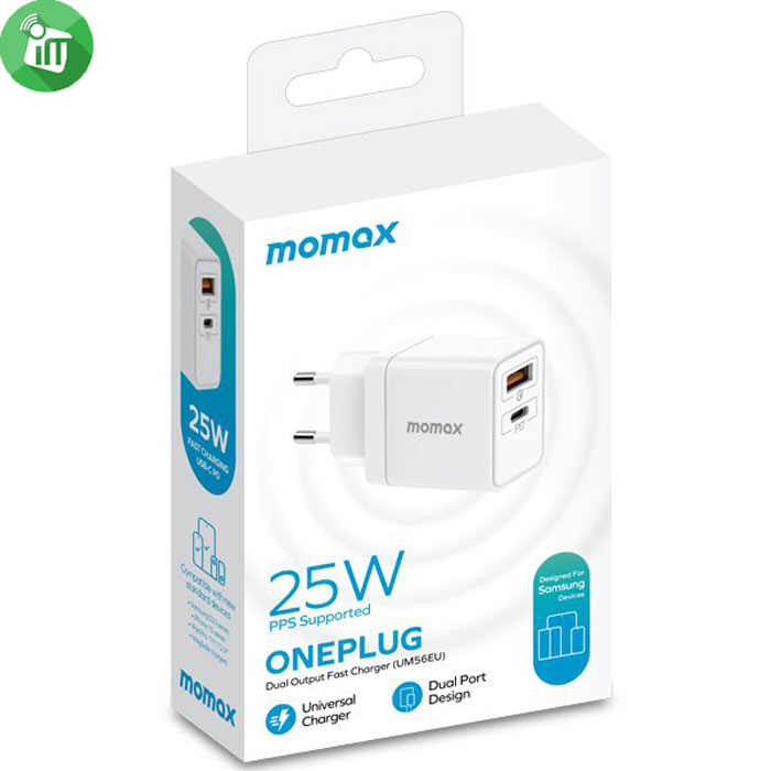MOMAX ONEPLUG 25W Dual-Port Fast Charger (UM56)