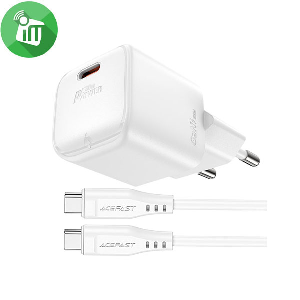 ACEFAST A77 mini PD 30W USB-C Fast Wall Charger Set With USB-C Cable (60W)