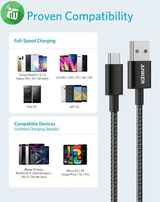 Anker A8173 USB-A to USB-C Nylon Braided Cable (6ft/1.8m)