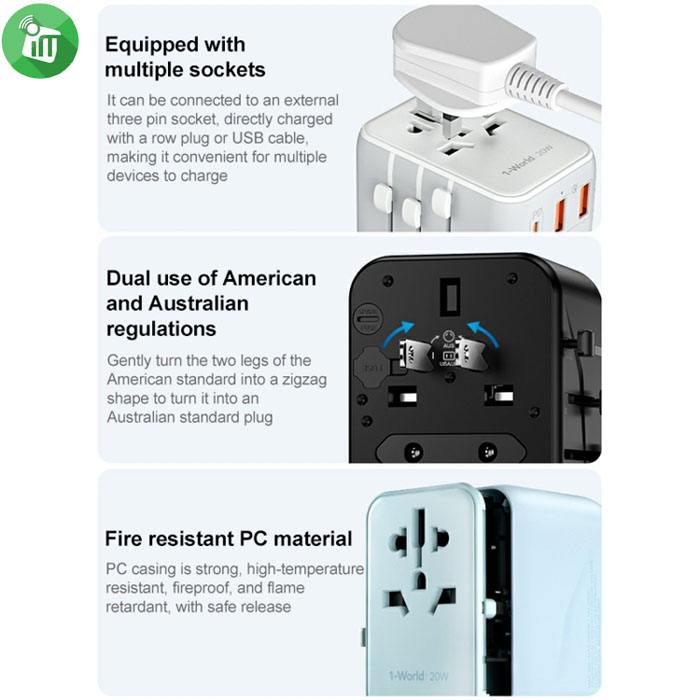 Momax UA11 1-World PD 20W 3 ports + AC Travel Adapter