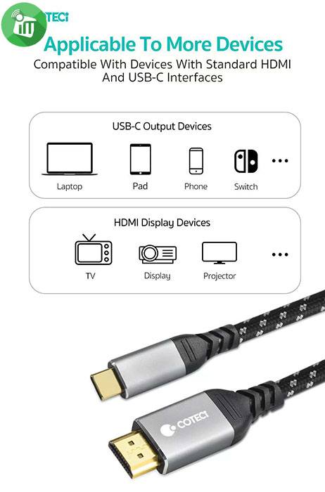 COTEetCI 87411 USB-C to HDMI Converter Cable 4K/60Hz (2m)