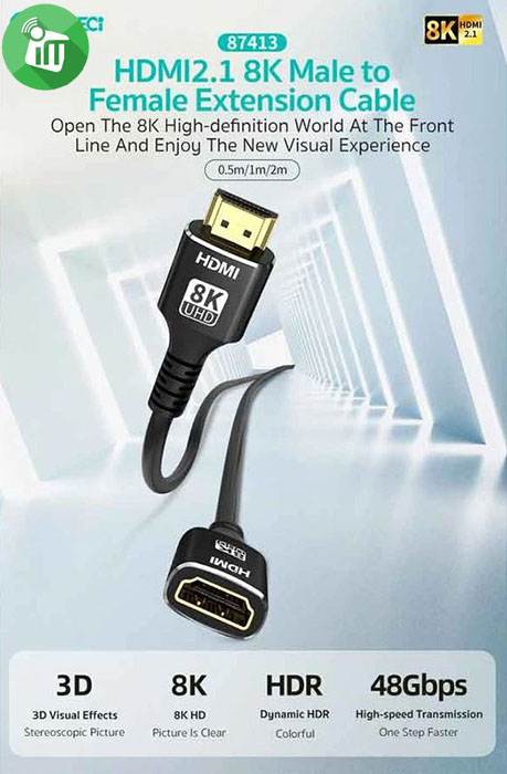 COTEetCI 87413 HDMI 2.1 Male to Female Extension Cable 8K/60Hz (2m)