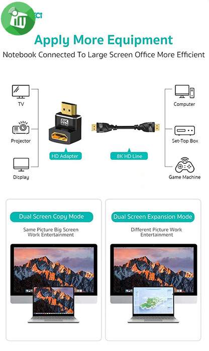 COTEetCI 87604 HDMI 2.1 Adapter Male to Female 8K/60Hz (90 Degrees)