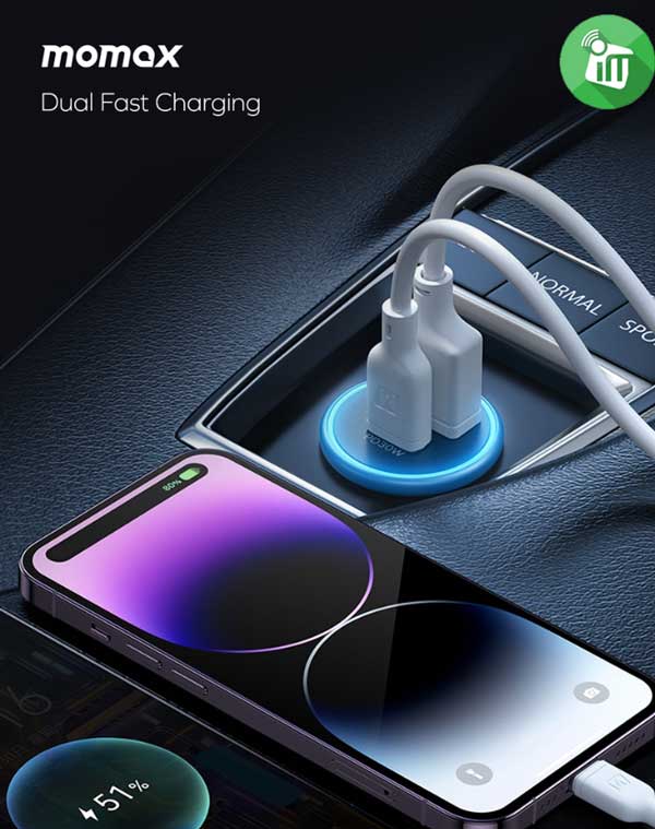 Momax UC18 MoVe Dual-Port Car Charger 30W