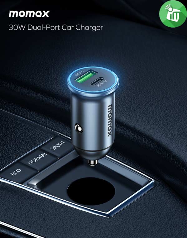 Momax UC18 MoVe Dual-Port Car Charger 30W