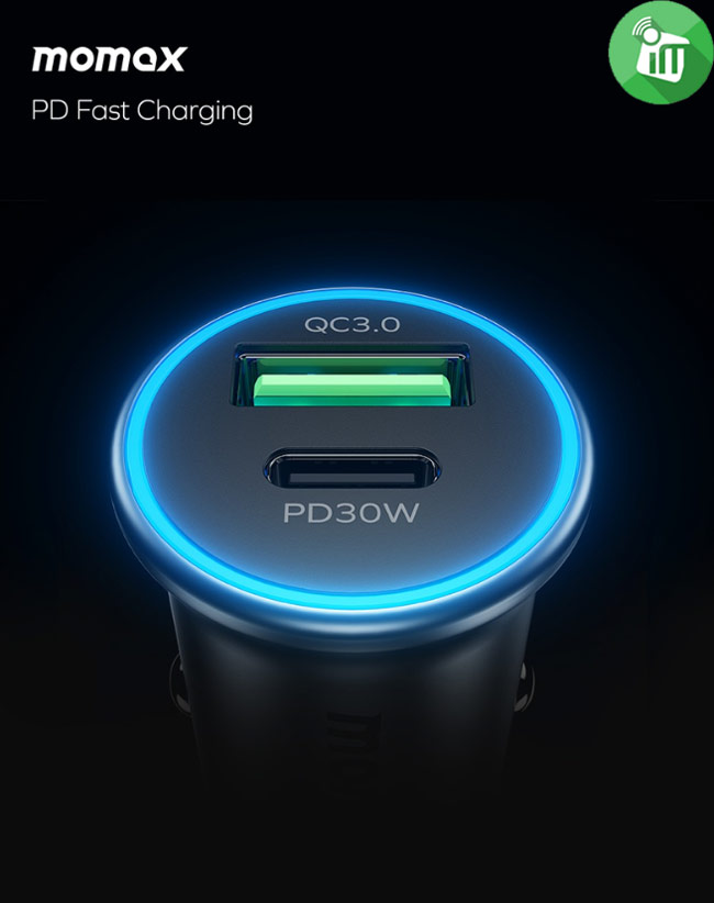 Momax UC18 MoVe Dual-Port Car Charger 30W